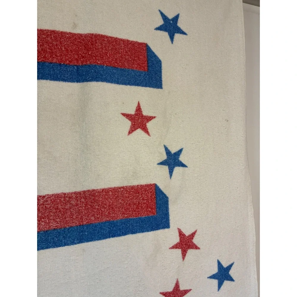 Vintage 80s 90s USA Beach Towel Retro Red White Blue Patriotic Stars Terry Cloth